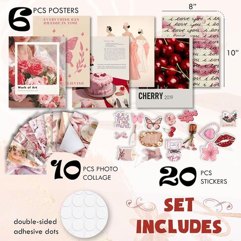 EXCOOL CLUB Coquette Room Decor - Pink Coquette Posters for Room Aesthetic, Vintage Coquette Wall Art Prints, Coquette Pictures Wall Decor for Girl Dorm Bedroom (Unframed) in Kuwait