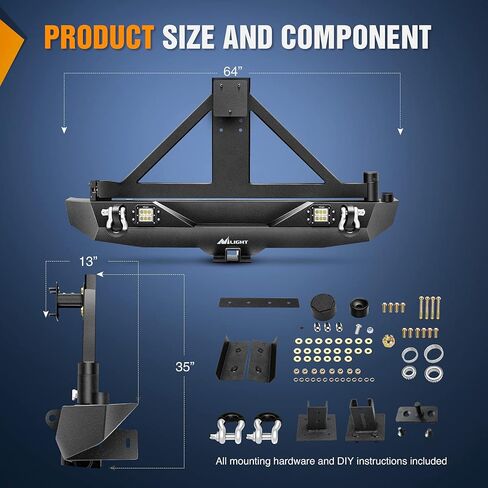 Nilight Rear Bumper & Spare Tire Rack & Hitch Receiver w/2 LED Lights Compatible for 2007-2018 Jeep Wrangler JK for 2007-2018 Jeep Wrangler JK & Unlimited in Saudi Arabia
