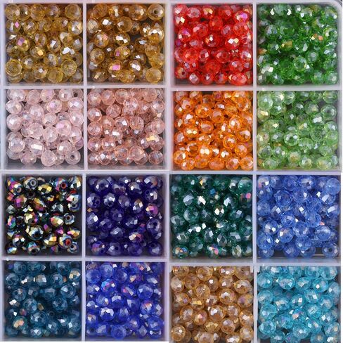 1200Pcs Faceted Rondelle Beads, Messar 6mm Crystal Glass Beads AB Color Plated Bicone Faceted Glass Beads for Bracelet Necklace Jewelry Making Set DIY Craft Projects (24 Mixed Colors) in Saudi Arabia
