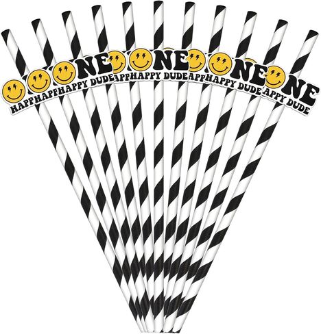 Konsait One Happy Dude Disposable Paper Drinking Straws Cake Toppers One Cool Dude Birthday Decorations for 1st Year Birthday decorations Party in Saudi Arabia