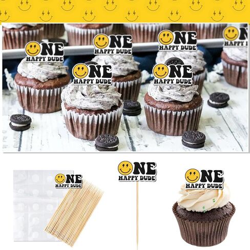 Konsait One Happy Dude Disposable Paper Drinking Straws Cake Toppers One Cool Dude Birthday Decorations for 1st Year Birthday decorations Party in Saudi Arabia