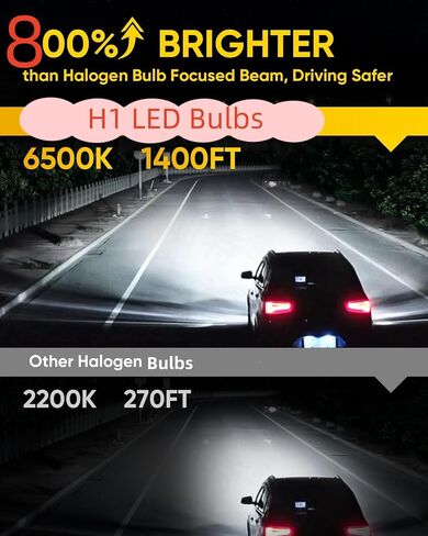 H1 LED Bulb, Upgrade +800% Brighter 30000LM 120W, High and Low Beam, 6500K Cool White, 1:1 Mini Size Plug and Play, Non-Polarity, Fanless H1 LED Fog Lights, Pack of 2 in Saudi Arabia