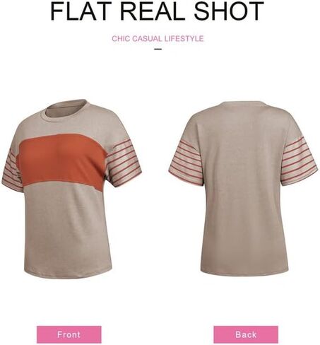 SHEWIN Womens T Shirts 2024 Casual Summer Short Sleeve Shirts Loose Crewneck Tee Side Split Cute Tops Oversized Tshirts for Women Khaki Orange XL in Saudi Arabia