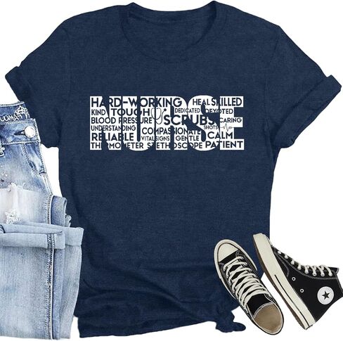 Womens Nurse Shirt Nurse Life Letter Print Short Sleeve Register Nurse Gift Inspirational Tee in Saudi Arabia
