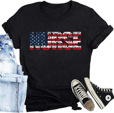 Womens Nurse Shirt Nurse Life Letter Print Short Sleeve Register Nurse Gift Inspirational Tee in Saudi Arabia