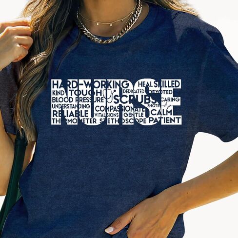 Womens Nurse Shirt Nurse Life Letter Print Short Sleeve Register Nurse Gift Inspirational Tee in Saudi Arabia