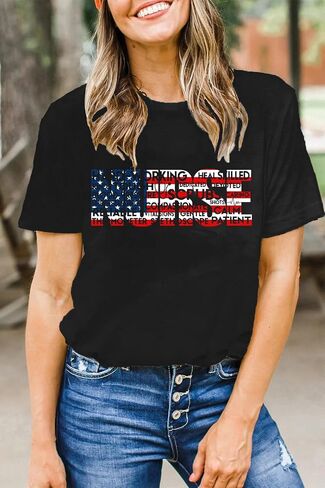 Womens Nurse Shirt Nurse Life Letter Print Short Sleeve Register Nurse Gift Inspirational Tee in Saudi Arabia