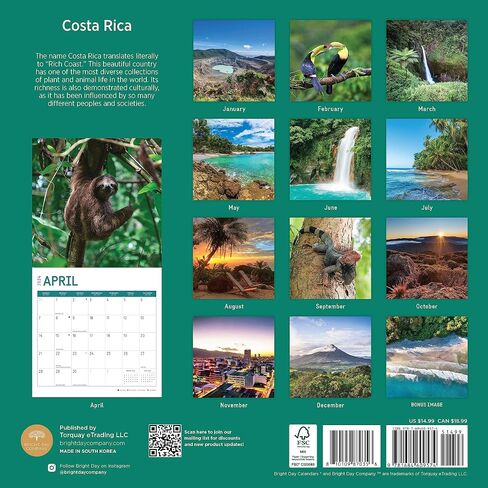 2024 Costa Rica Monthly Wall Calendar by Bright Day, 12 x 12 Inch Paradise Destination in Saudi Arabia