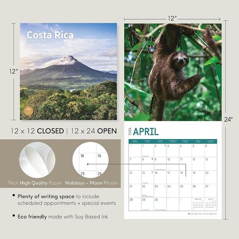 2024 Costa Rica Monthly Wall Calendar by Bright Day, 12 x 12 Inch Paradise Destination in Saudi Arabia