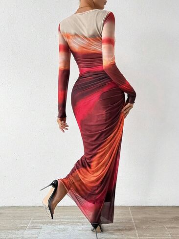 MARZXIN Womens Long Sleeve Dress for Women Natural Slim Fit Tie Dye Bodycon Summer Dress Maxi Dresses in Saudi Arabia