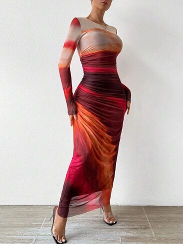 MARZXIN Womens Long Sleeve Dress for Women Natural Slim Fit Tie Dye Bodycon Summer Dress Maxi Dresses in Saudi Arabia