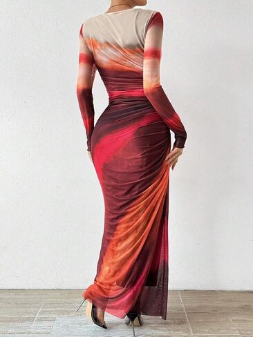 MARZXIN Womens Long Sleeve Dress for Women Natural Slim Fit Tie Dye Bodycon Summer Dress Maxi Dresses in Saudi Arabia