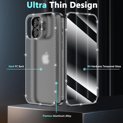 حافظة YWXTW لامعة بالكامل لهاتف iPhone 14 Pro Max، [واقي شاشة مدمج + واقي عدسة الكاميرا] غطاء ممتص الصدمات الصلب المصنوع من حجر الراين الماسي اللامع 14 Pro Max للنساء والفتيات (أسود) in Saudi Arabia
