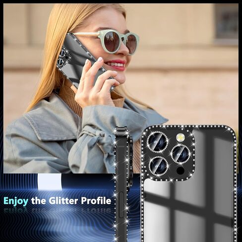 حافظة YWXTW لامعة بالكامل لهاتف iPhone 14 Pro Max، [واقي شاشة مدمج + واقي عدسة الكاميرا] غطاء ممتص الصدمات الصلب المصنوع من حجر الراين الماسي اللامع 14 Pro Max للنساء والفتيات (أسود) in Saudi Arabia