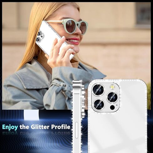 حافظة YWXTW لامعة بالكامل لهاتف iPhone 14 Pro Max، [واقي شاشة مدمج + واقي عدسة الكاميرا] غطاء ممتص الصدمات الصلب المصنوع من حجر الراين الماسي اللامع 14 Pro Max للنساء والفتيات (أسود) in Kuwait