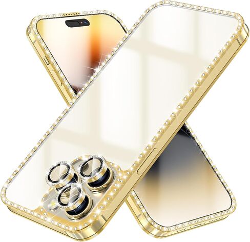 حافظة YWXTW لامعة بالكامل لهاتف iPhone 14 Pro Max، [واقي شاشة مدمج + واقي عدسة الكاميرا] غطاء ممتص الصدمات الصلب المصنوع من حجر الراين الماسي اللامع 14 Pro Max للنساء والفتيات (أسود) in Saudi Arabia