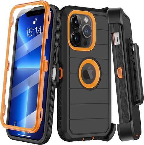 Compatible with iPhone 13 Pro Case with Belt Clip Holster & Kickstand,Built-in Screen Protector,Heavy Duty Shockproof Drop Protection Military Grade Full Body Rugged Phone Cover 6.1 Inch (Black) in Saudi Arabia