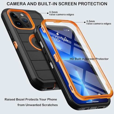 Compatible with iPhone 13 Pro Case with Belt Clip Holster & Kickstand,Built-in Screen Protector,Heavy Duty Shockproof Drop Protection Military Grade Full Body Rugged Phone Cover 6.1 Inch (Black) in Saudi Arabia
