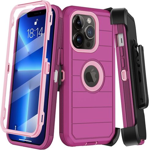 Compatible with iPhone 13 Pro Case with Belt Clip Holster & Kickstand,Built-in Screen Protector,Heavy Duty Shockproof Drop Protection Military Grade Full Body Rugged Phone Cover 6.1 Inch (Black) in Saudi Arabia