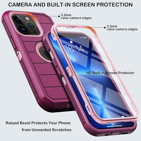 Compatible with iPhone 13 Pro Case with Belt Clip Holster & Kickstand,Built-in Screen Protector,Heavy Duty Shockproof Drop Protection Military Grade Full Body Rugged Phone Cover 6.1 Inch (Black) in Saudi Arabia