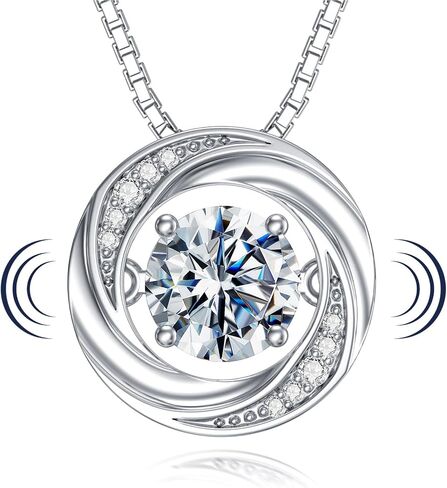 1CT Moissanite Floating Diamond Necklace Moissanite Necklace for Women 14K Gold Plated Sterling Silver Dancing Diamond Pendant Necklace Birthday Christmas Gifts for Her Mom Wife, 18+2 Inch in Saudi Arabia