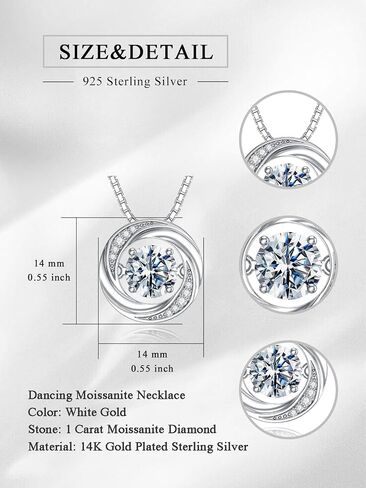 1CT Moissanite Floating Diamond Necklace Moissanite Necklace for Women 14K Gold Plated Sterling Silver Dancing Diamond Pendant Necklace Birthday Christmas Gifts for Her Mom Wife, 18+2 Inch in Saudi Arabia