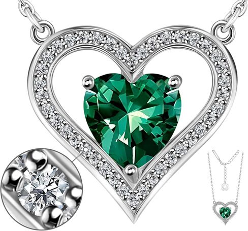 HCJ Rhodium-Plated Silver Heart Necklace Gift for Women Crystal Pendant Mom Necklace with Heart Pendant Birthstone Necklace for Women Gift in Saudi Arabia