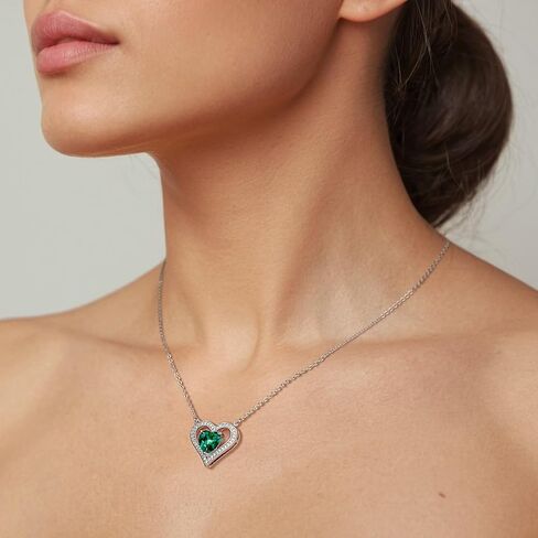 HCJ Rhodium-Plated Silver Heart Necklace Gift for Women Crystal Pendant Mom Necklace with Heart Pendant Birthstone Necklace for Women Gift in Saudi Arabia