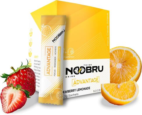 Advantage Nootropic - مكمل غذائي لذيذ منشط الذهن مع 11 مكونًا نشطًا - مُحسِّن إدراكي طبيعي - 20 كيسًا من عصير الليمون بالفراولة - كمية تكفي لمدة شهر واحد، 20 قطعة (عبوة من قطعة واحدة) in Saudi Arabia