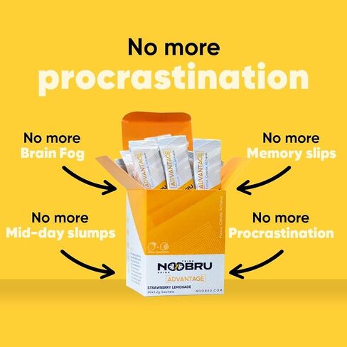 Advantage Nootropic - مكمل غذائي لذيذ منشط الذهن مع 11 مكونًا نشطًا - مُحسِّن إدراكي طبيعي - 20 كيسًا من عصير الليمون بالفراولة - كمية تكفي لمدة شهر واحد، 20 قطعة (عبوة من قطعة واحدة) in Saudi Arabia