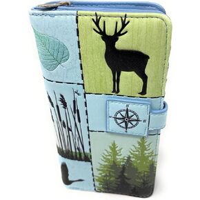 Shag Wear Wild Life Moose Polar Bear Wolf Canadian Geese Large Animal Wallet for Women and Teen Girls Vegan Faux Leather 7" Blue