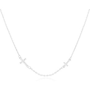 Dainty Cross Necklace for Women, 14K Gold/Platinum Plated 925 Sterling Silver Chain Double Sideways Cross Pendant Necklaces Tiny Jewelry for Women Gift