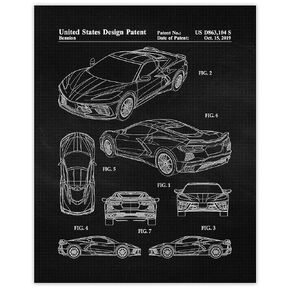 Vintage Stingray C8 Car Patent Prints, 1 (11x14) Unframed Photos, Wall Art Decor Gifts for Home Corvette Office Gears Transmission Garage Tech School College Student Teacher Coach Team Racing Champs