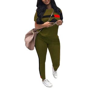 Nhicdns Women's 2 Piece Outfits Jogging Sweatsuit Short Sleeve Round Neck Shirts and Long Pant Tracksuit Sets