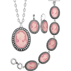 Lady Queen Cameo Jewelry Sets Vintage Look Necklace Earrings Bracelet Antique Silver Plated Fashion Jewelry in Saudi Arabia