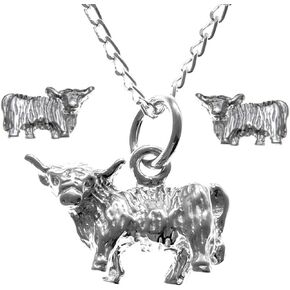 Alexander Castle Highland Cow 925 Sterling Silver Jewelry Set for Women - Scottish Necklace and Earring Set - Gifts for Women Girls Teens with Jewelry Gift Box