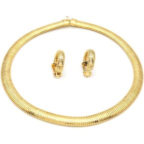 Marshal Metal Fashion Set Omega Cobra Chain Brass 18K Gold Plated Rhodium Plated & TwoTone Size 16" 18" 20" 24" Necklace (10mm) with Clip Earring (7mm)