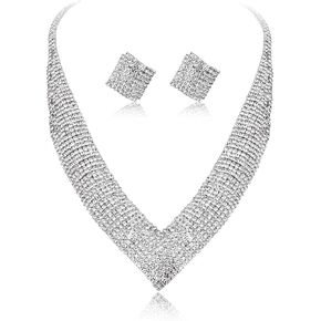 Subiceto Wedding Necklace Earrings Set for Women Bride Bridesmaid Bridal Jewelry Set for Wedding Silver Prom Jewelry for Party in Kuwait