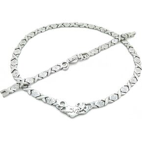 Silver Tone I Love You HUGS and Kisses Necklace & Bracelet Set XOXO Starburst 20" Length