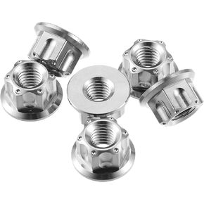 X AUTOHAUX 6pcs Titanium Alloy M14 Pitch 1.5mm Flange Bolt Nut for Bicycle Motorcycle Motor Bike Rear Wheel Axle Sprocket Modification Accessories Silver Tone