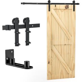 Barn Door Hardware Kit -6.6FT Sliding Door Hardware -Heavy Duty with Adjustable Barn Door Floor Guide -Easy to Install, Smoothly and Quietly, Fit 36"-40" Wide Panel -Black, I Shape Hanger