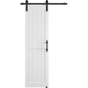 30in x 84in MDF Sliding Barn Door with 5ft Barn Door Hardware Kit & Handle, Pre-Drilled Holes Easy Assembly -Solid Barn Door Slab Covered with Water-Proof PVC Surface, White, H-Frame