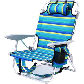 2PC Portable Beach Chair for Adults, 4 Position Backpack Folding Camping Chairs for Outdoor, Beach Chairs with Backpack Straps, Blue