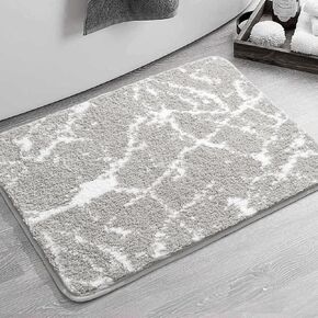 DEXDE Grey Bathroom Rugs Non Slip Washable Long Bath Mat, Extra Large Soft Absorbent Bath Carpet for Runner Kitchen Bedroom Tub and Shower, (31" x 60" Marble)
