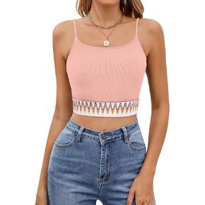 Blooming Jelly Womens Crop Tank Tops Summer Trendy Going Out Outfits Sexy Sleeveless Color Block Cami Shirts