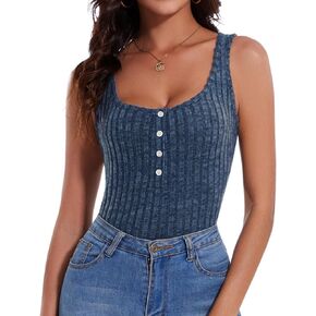 WOWENY Women Summer Ribbed Tank Tops Casual Sleeveless Basic Cami Top Scoop Neck Slim Fitted Blouses Tee Shirts