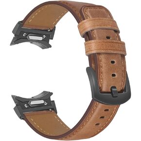 TRUMiRR One Click Band for Galaxy Watch 6 Classic 43mm 47mm / Watch 6 40mm 44mm Men, Button Connector Leather Watchband No Gap Strap for Samsung Galaxy Watch 5/5 Pro / 4/4 Classic