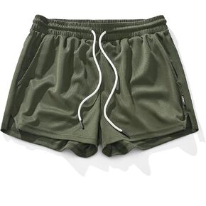 AIMPACT Mens Mesh Running Shorts 3 Inch Quick Dry Gym Athletic Workout Shorts for Men with Pockets（OliveGreen M）