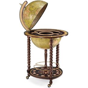 Waypoint Geographic Explora Bar Globe, 16" Diameter Elegant World Globe, Liquor Storage Mini Bar Globe for Home and Office Decor, 36.56" H x 23" W x 16"D, Antique White