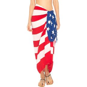 SHU-SHI Womens Beach Swimsuit Cover Up American Flag Sarong Wrap & Coconut Clip